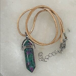 Ruby in Zoisite Gemstone Crystal Point Pendant Necklace